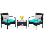 Bestoutdor 3 Pcs Patio Wicker Rattan Bistro Set Coffee Table & 2 Chairs with Cushions