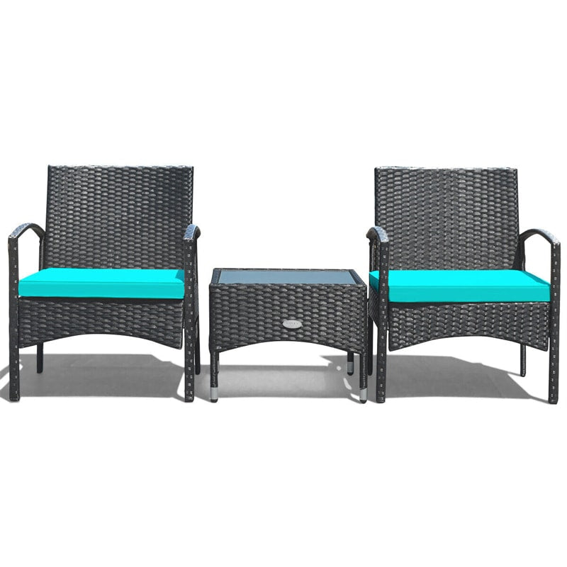 Bestoutdor 3 Pcs Patio Wicker Rattan Bistro Set Coffee Table & 2 Chairs with Cushions - Bestoutdor