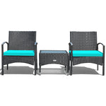 Bestoutdor 3 Pcs Patio Wicker Rattan Bistro Set Coffee Table & 2 Chairs with Cushions - Bestoutdor