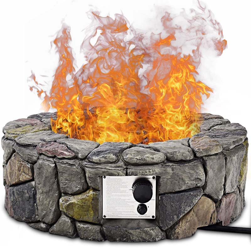 40,000 BTU Outdoor Stone Gas Fire Pit with Natural Stone Cover for Patio Garden Backyard