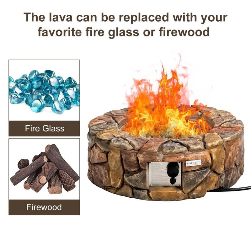 Barton Propane Fire Pit Outdoor, Propane Gas Fire Bowl with Lava Rocks  Cover, Auto-Ignition Outdoor Fireplace, 40,000 BTU, Dark Grey (27.5 inch)