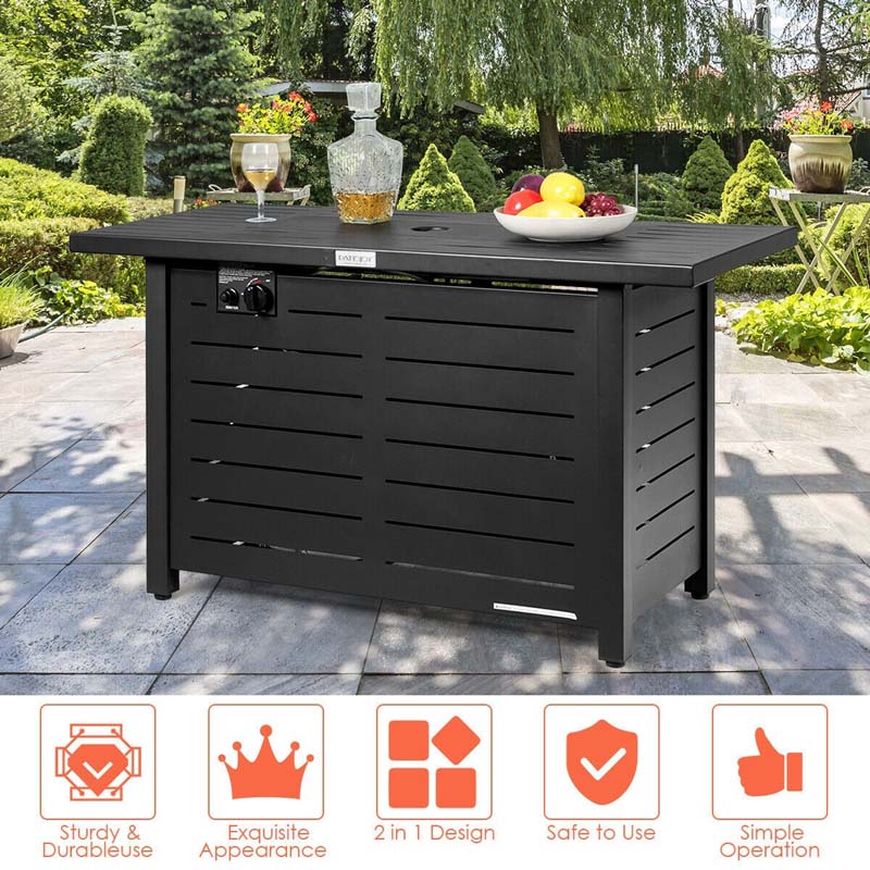 42" Rectangular Propane Fire Pit Table 60,000 BTU Gas Fire Pit with Solid Steel Frame & Waterproof Cover for Patio Backyard