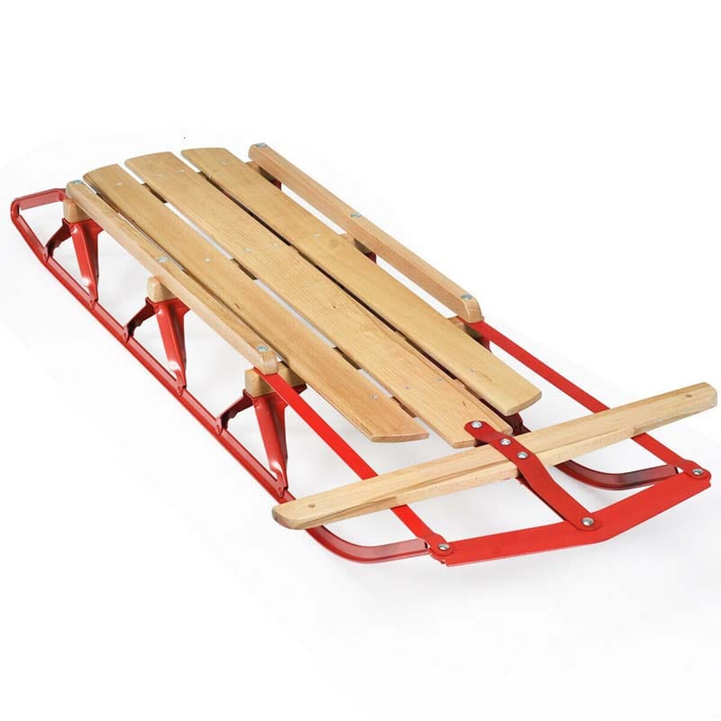 54" Kids Steel Wooden Snow Racer Sled with Metal Runners and Steering Bar
