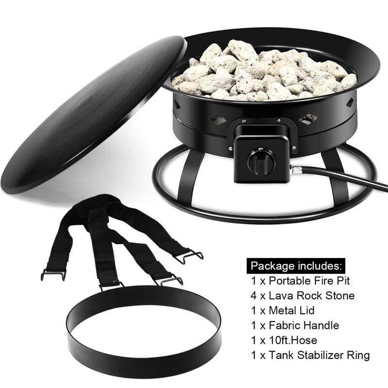 Portable Propane Fire Pit 58,000BTU 19" Outdoor Gas Fire Pit Bowl with Lava Rock Stone, Cover & Carry Kit for Patio Backyard