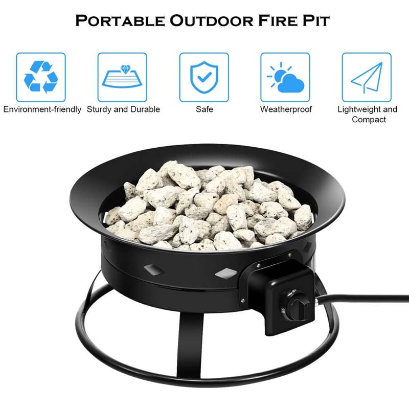 Portable Propane Fire Pit 58,000BTU 19" Outdoor Gas Fire Pit Bowl with Lava Rock Stone, Cover & Carry Kit for Patio Backyard