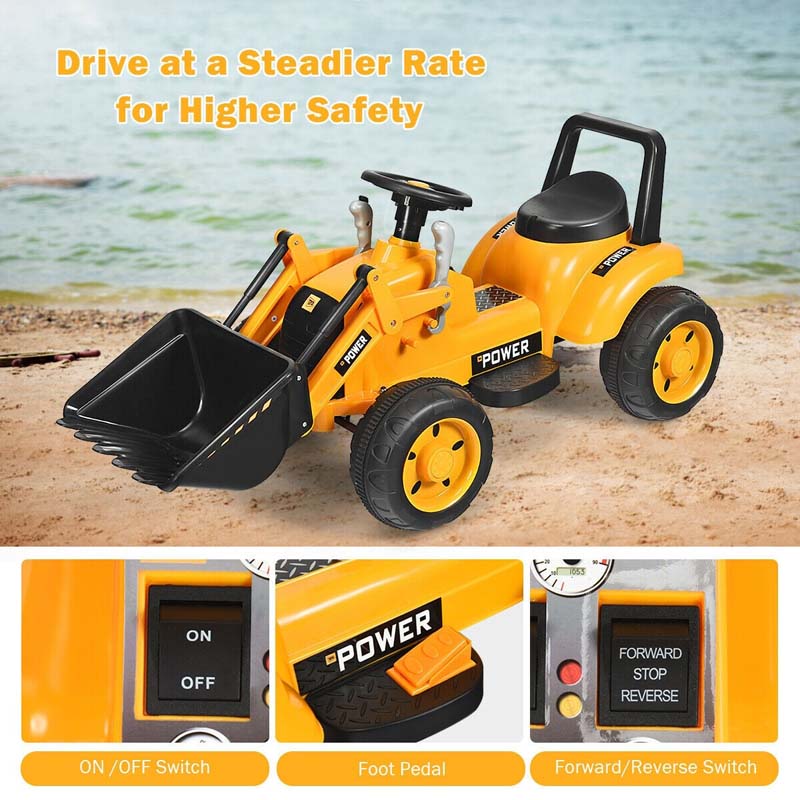 Kids Ride On Excavator Toy 6V Battery Powered Electric Construction Vehicle with Front Loader