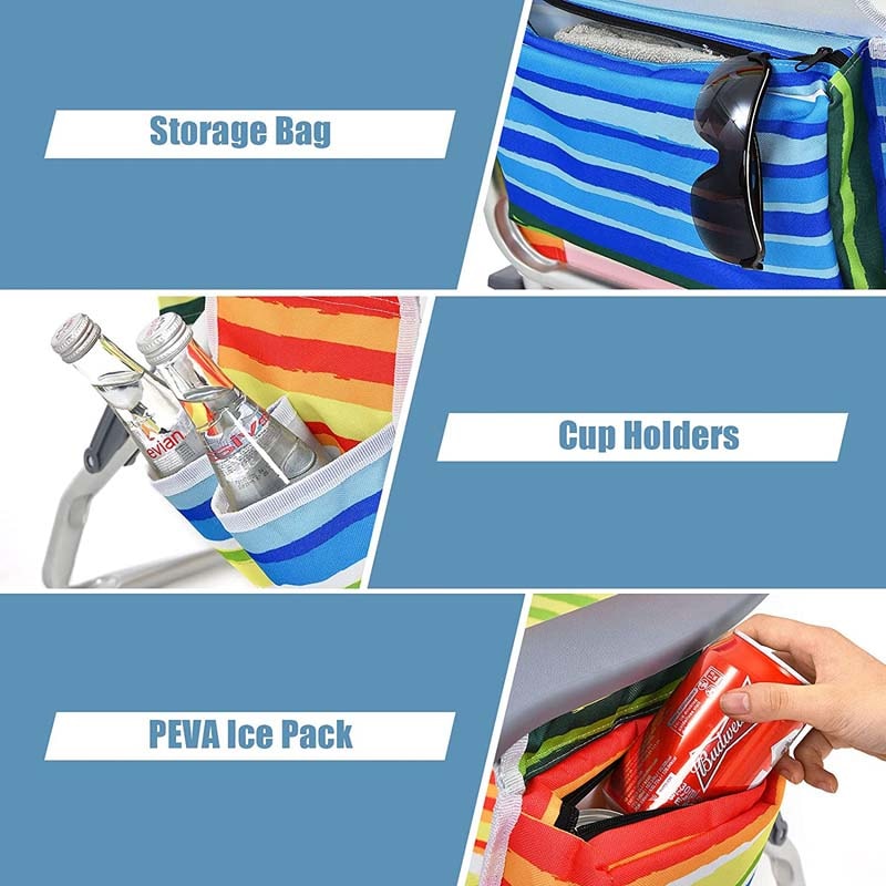 2 Pcs Folding Backpack Beach Chairs 5-Position Adjustable Outdoor Sling Camping Chairs with Cooler Bag & Cup Holder