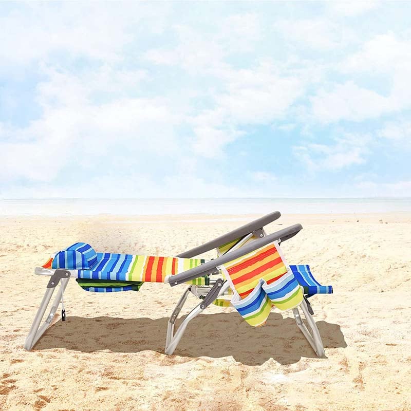 2 Pcs Folding Backpack Beach Chairs 5-Position Adjustable Outdoor Sling Camping Chairs with Cooler Bag & Cup Holder