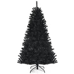 6FT Black Pre Lit Christmas Tree Hinged Artificial Full Tree with 250 Purple LED Lights & Metal Stand