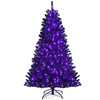 6FT Black Pre Lit Christmas Tree Hinged Artificial Full Tree with 250 Purple LED Lights & Metal Stand