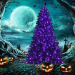 7FT PreLit Black Christmas Tree Hinged Artificial Halloween Tree with 500 Purple LED Lights