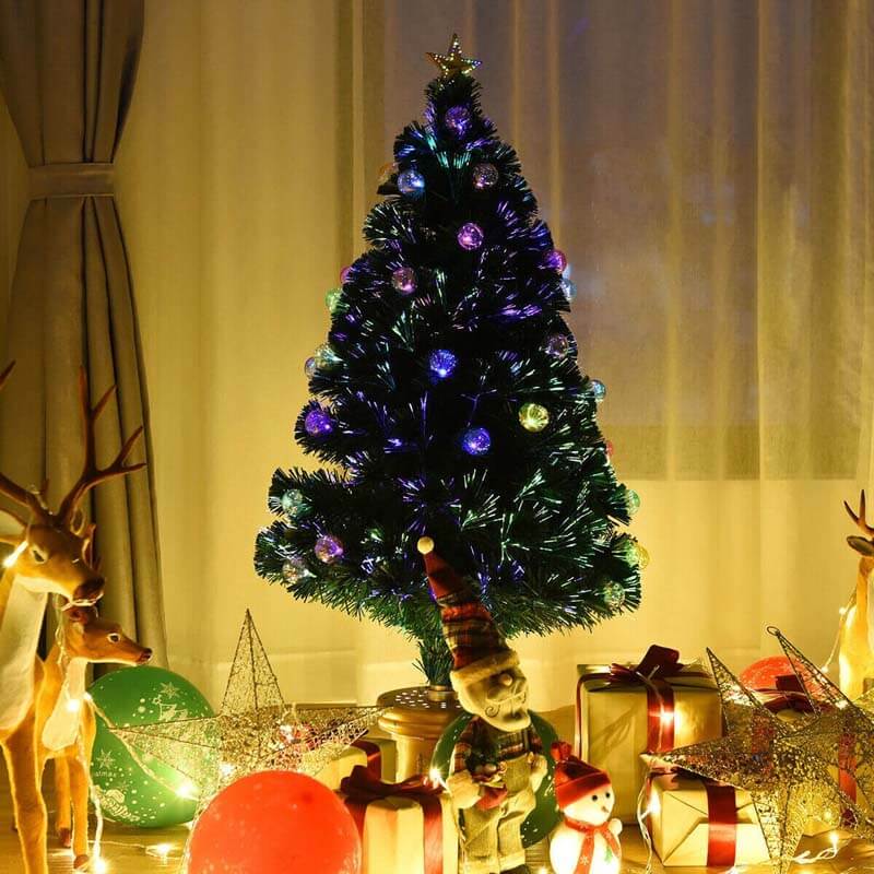 4FT Pre-Lit Fiber Optic Firework Christmas Tree with Multicolored Led Lights
