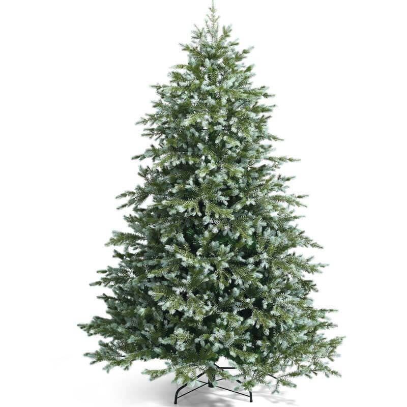 7FT Artificial Christmas Tree Feel Real Unlit Spruce Hinged Xmas Tree with 1260 Mixed PE PVC Branch Tips & Metal Stand