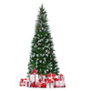 5FT Unlit Snow Flocked Christmas Tree Slim Artificial Pencil Xmas Tree with Pine Cones & Metal Stand