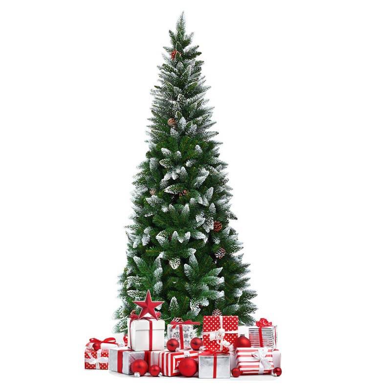 5FT Artificial Snow-flocked Pencil Christmas Tree with Pine Cones