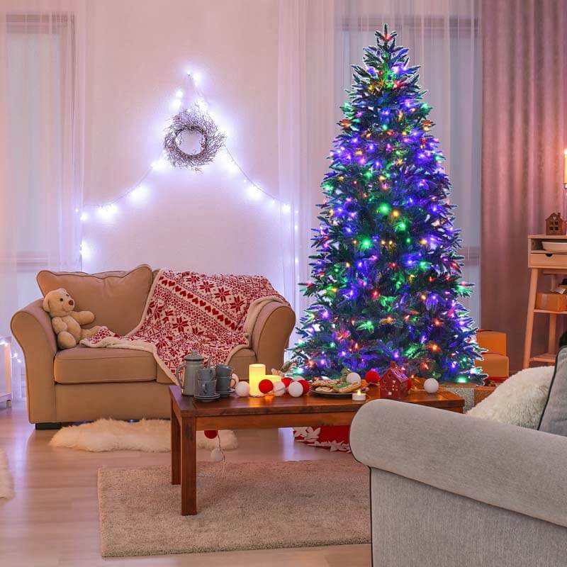 7FT Artificial Christmas Tree with 2 Lighting Colors and 9 Flash Modes