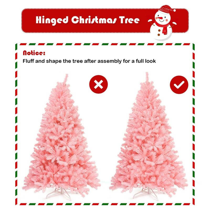 7.5FT Pink Artificial Hinged Spruce Full Christmas Tree with Foldable Metal Stand