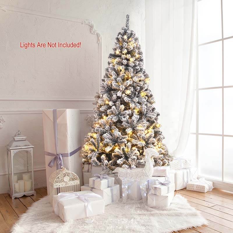 6 Feet Artificial Snow Decorated Flocked Hinged Christmas Tree with Metal Stand