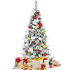 5FT Snow Flocked Pencil Christmas Tree with Berries and Poinsettia Flowers