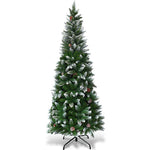 6FT Artificial Snow-flocked Pencil Christmas Tree with Pine Cones