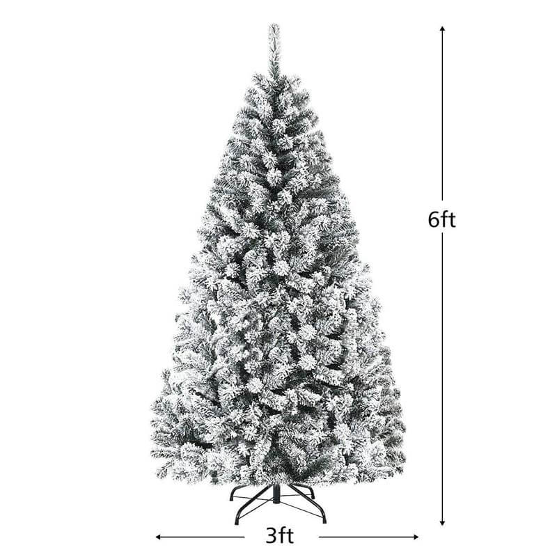 6 FT Snow Flocked Christmas Tree Hinged Artificial Xmas Tree with Metal Stand for Indoor & Outdoor Decors