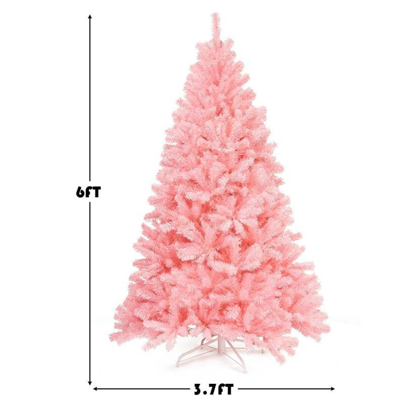 6FT Pink Artificial Hinged Spruce Full Christmas Tree with Foldable Metal Stand