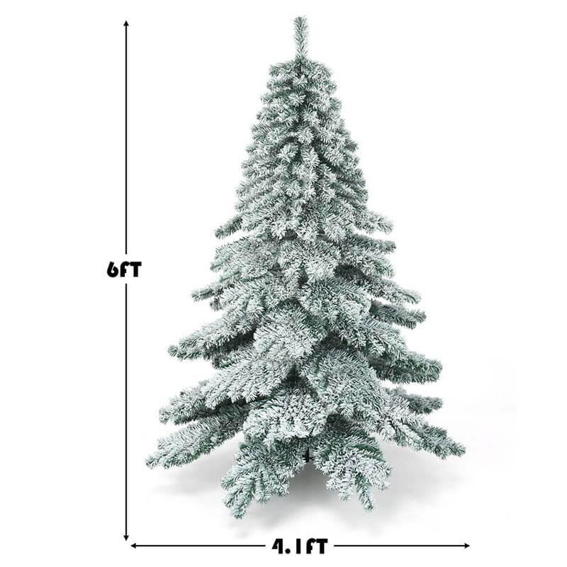 6FT Snow Flocked Christmas Tree Hinged Artificial Alaskan Pine Xmas Tree with Metal Stand