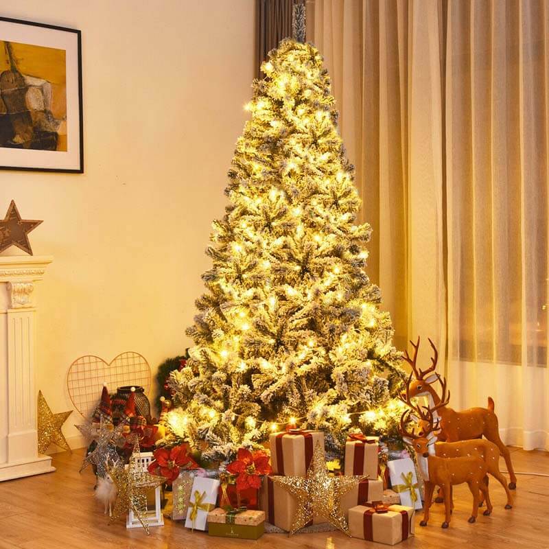 6 Feet Artificial Snow Decorated Flocked Hinged Christmas Tree with Metal Stand