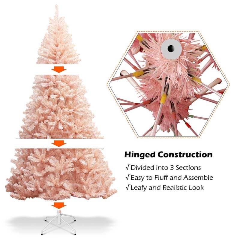 6FT Pink Artificial Christmas Tree Hinged Full Fir Tree