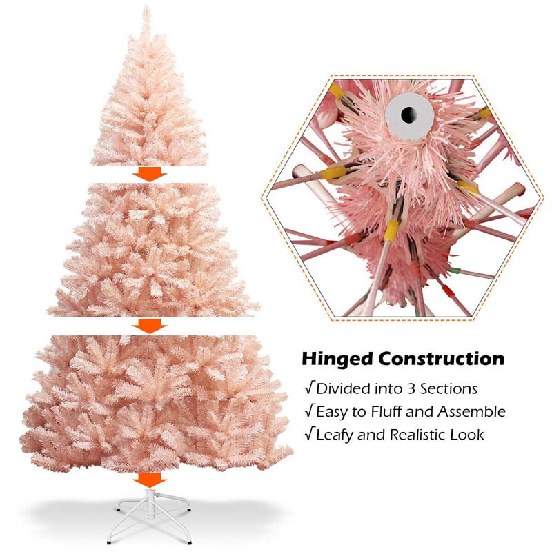 7FT Pink Artificial Christmas Tree Hinged Full Fir Tree