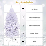 9FT White Artificial Christmas Tree Unlit Hinged Spruce Xmas Tree with Metal Stand