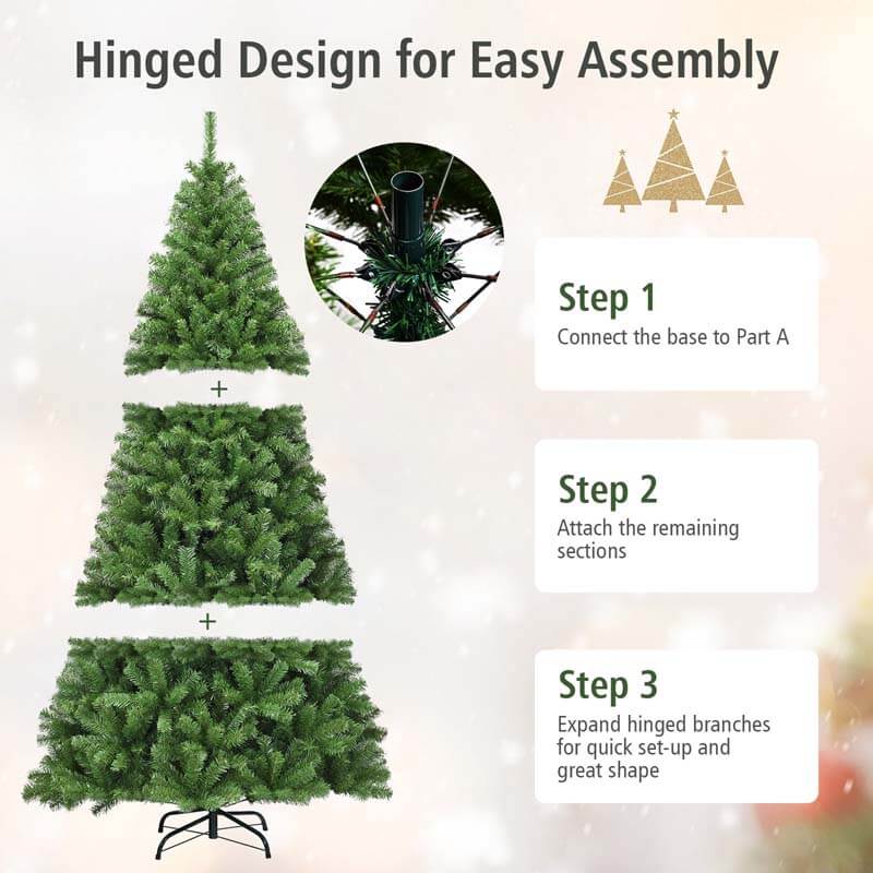 9FT Premium Unlit Hinged Artificial Christmas Tree Spruce Full Tree with Metal Stand