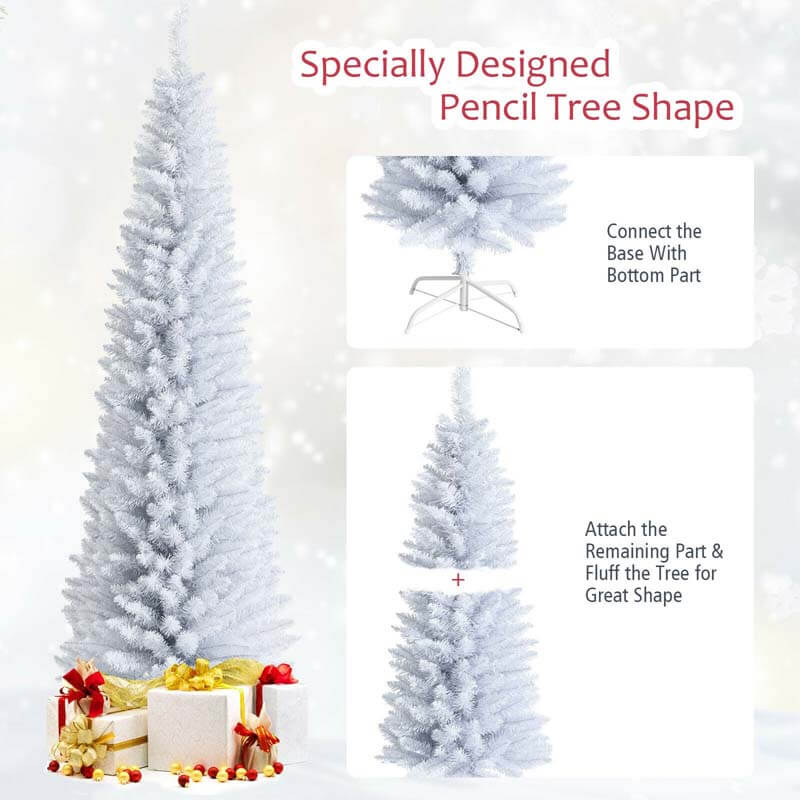7 Feet Unlit Slim Pencil Artificial Christmas Tree with 436 PVC Needles & Folding Metal Stand