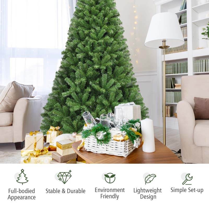 7.5FT Premium Unlit Hinged Artificial Christmas Tree PVC Spruce Full Tree with Solid Metal Stand