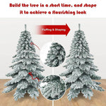 6FT Snow Flocked Christmas Tree Hinged Artificial Alaskan Pine Xmas Tree with Metal Stand