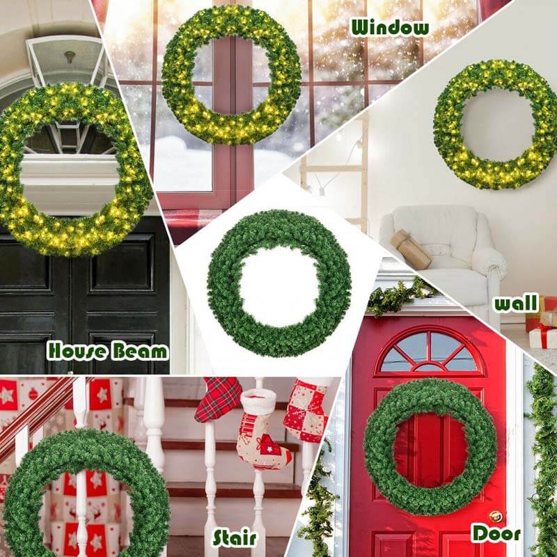 48 Inch Pre-lit Cordless Artificial Christmas Wreath
