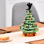 11.5 Inch Hand-Painted Green Tabletop Ceramic Halloween Tree with 12 Built-in Lights