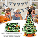 11.5 Inch Hand-Painted Green Tabletop Ceramic Halloween Tree with 12 Built-in Lights