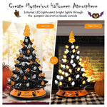 15 Inch Hand-Painted Black Tabletop Ceramic Halloween Tree with 12 Built-in Lights
