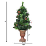3FT LED Christmas Entrance Tree with Red Berries Pine Cones