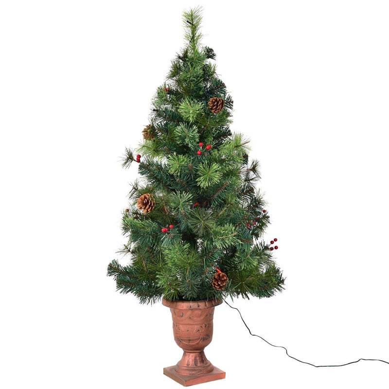 4FT LED Christmas Tree with Red Berries Pine Cones