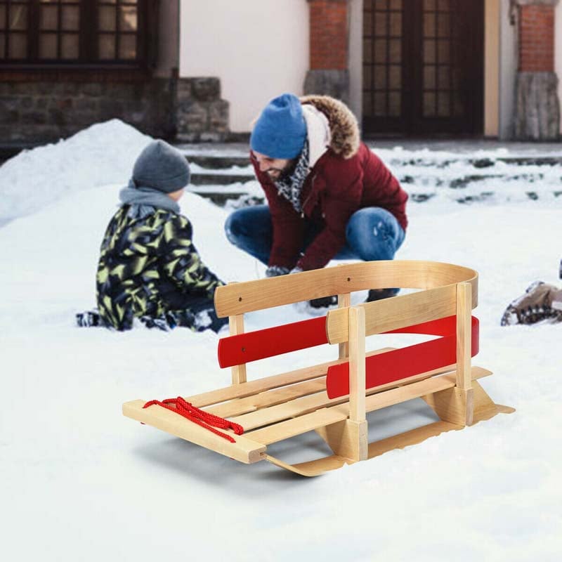 Outdoor Play Baby Kids Wooden Snow Sled with Solid Wood Seat
