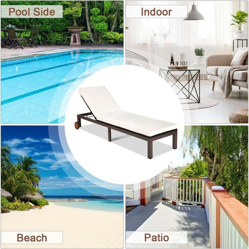 Outdoor Cushioned Rattan Chaise Lounger - Bestoutdor