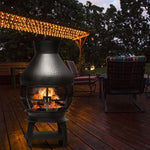 Outdoor Patio Wood Burning Chimenea Heavy Duty Fireplace Chimenea with 2-Piece Log Grate