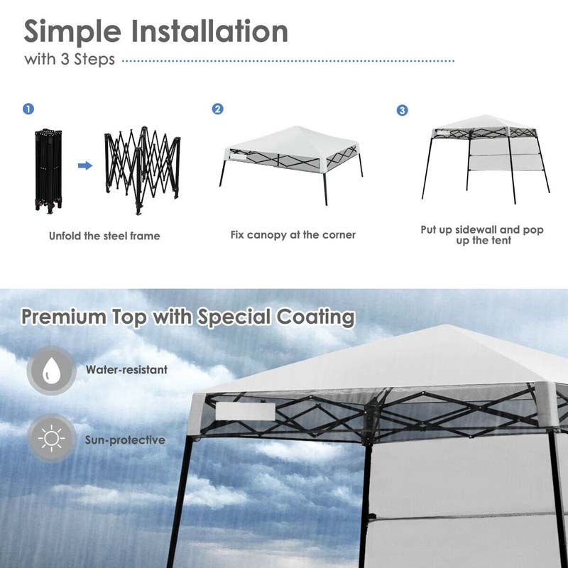 7 x 7 FT Slant Leg Pop Up Canopy Tent Portable Canopy Tent Backpack Canopy with Carry Bag & 4 Stakes
