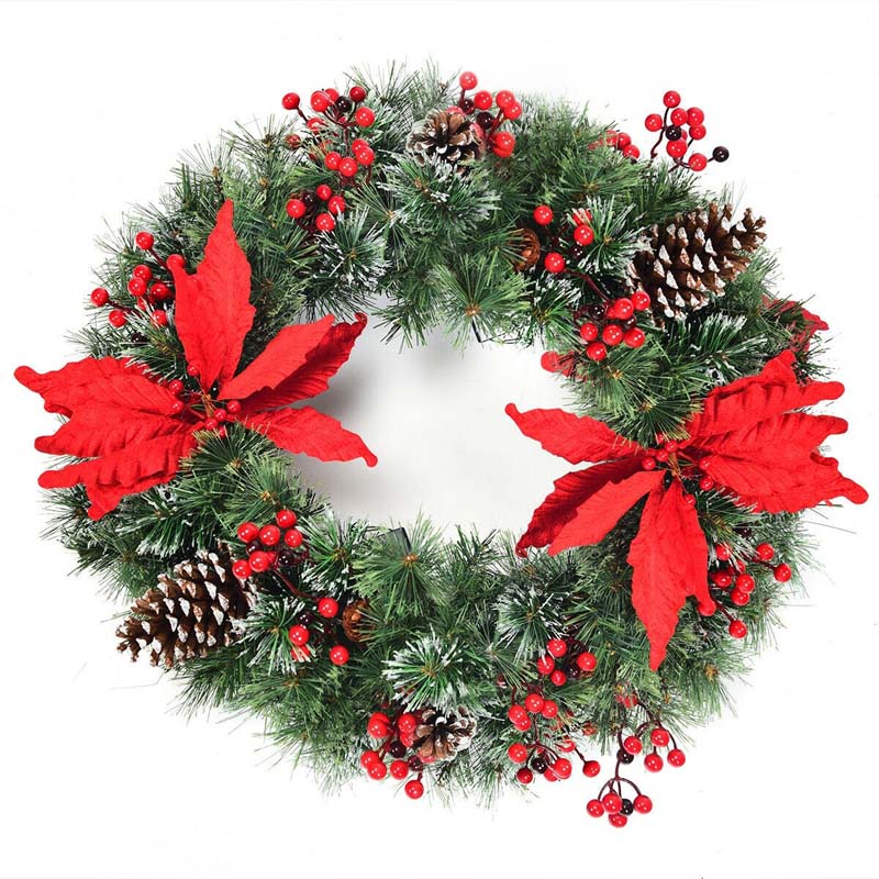 Pre-lit Snow Flocked Christmas Wreath with 50 LED Lights