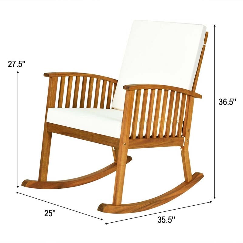 Acacia Wood Outdoor Rocking Chair Garden Patio Rocker with Detachable Back & Seat Cushions