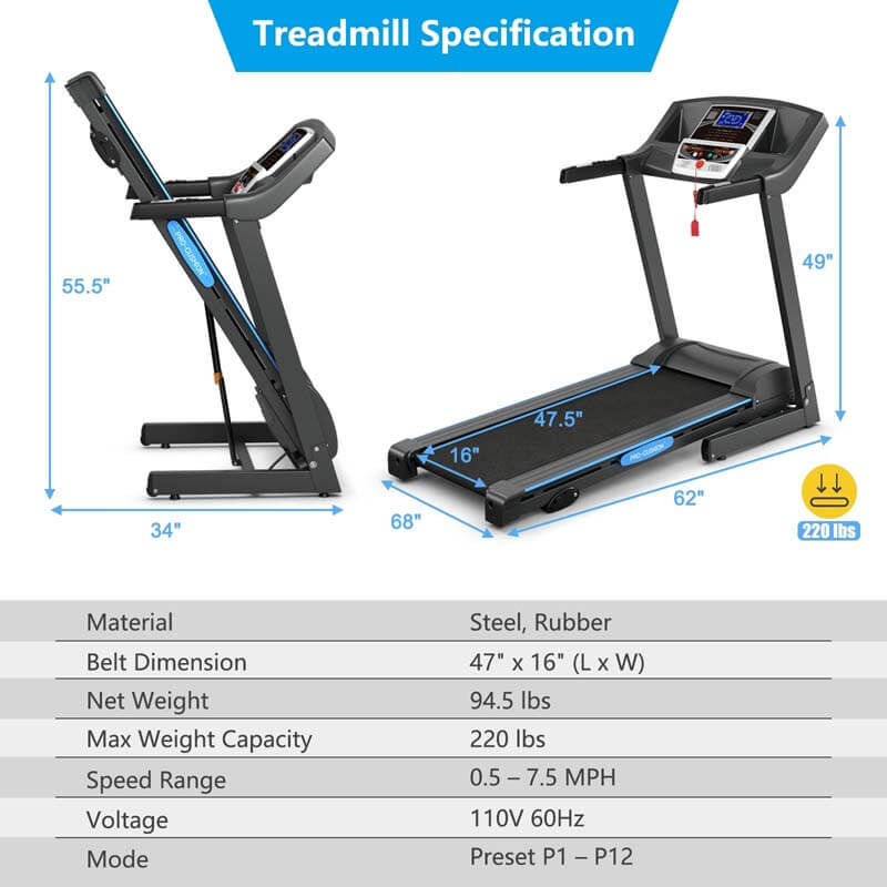 2.25 HP Folding Electric Treadmill Motorized Power Running Machine Exercise Home with LCD Display