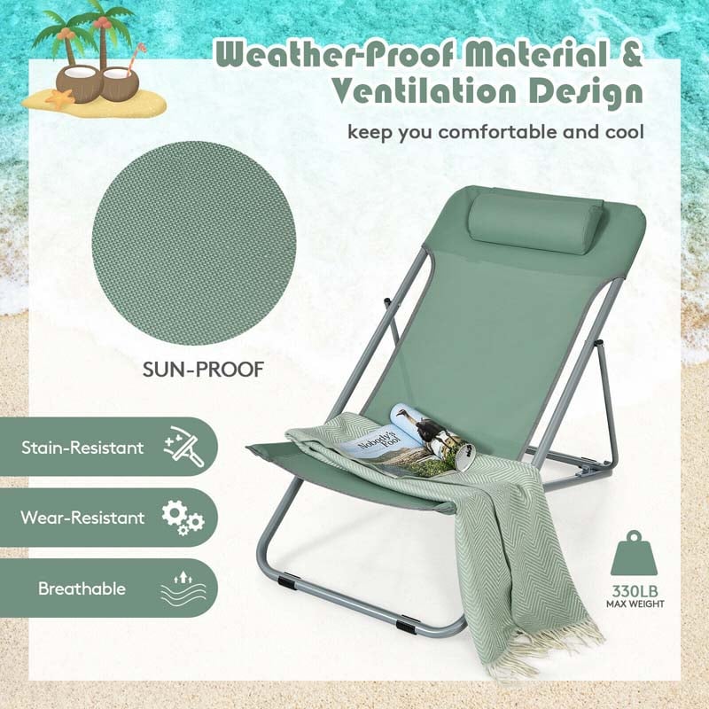 Portable Beach Chair Set of 2 with Headrest -Blue - Blue