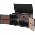 88 Gallon Wicker Deck Box Rattan Outdoor Storage Box Patio Container Cabinet with Separate Storage Shelf